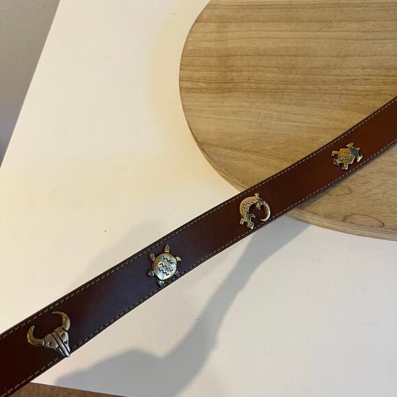 Leegin 1990 USA Brown Genuine Leather Animal Studded Western Belt Size Small - Picture 13 of 15